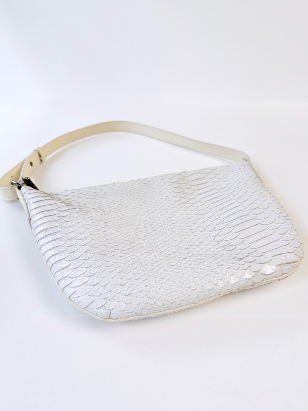 Vintage Furla Python Snakeskin Shoulder Bag White Cream Ivory Leather